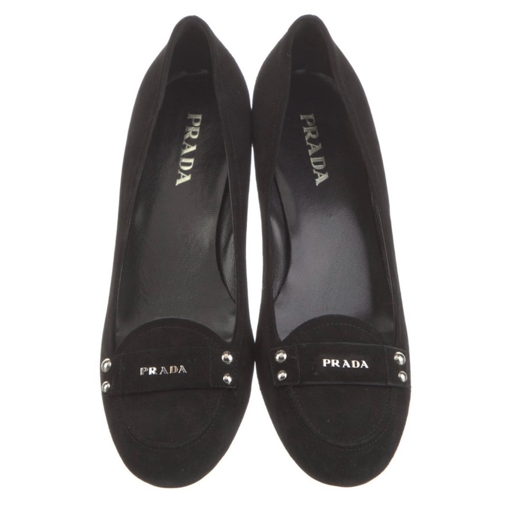 NEW Prada Women's Black Suede Ballet Flats Loafers Size: 7 / 7.5 /37.5